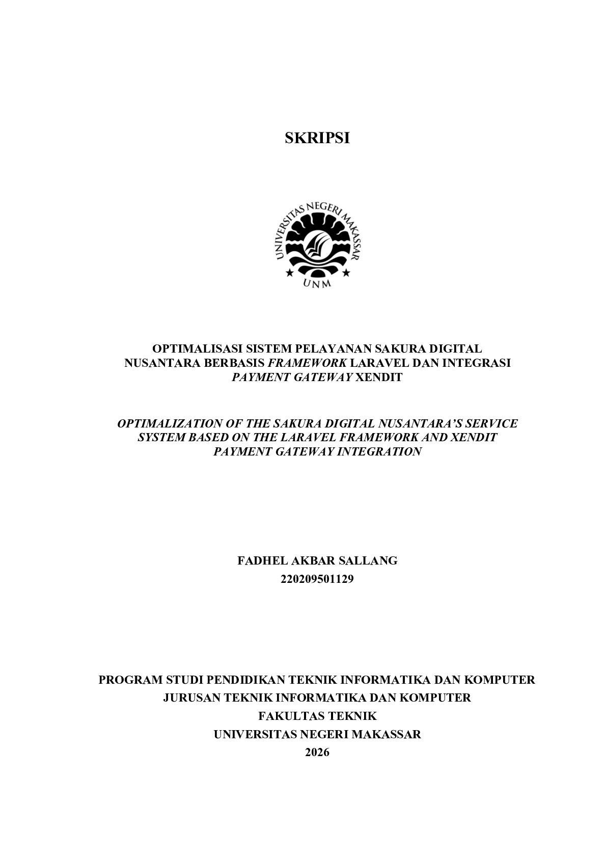 Optimalisasi Sistem Pelayanan Sakura Digital Nusantara Berbasis Framework Laravel dan Integrasi Payment Gateway Xendit